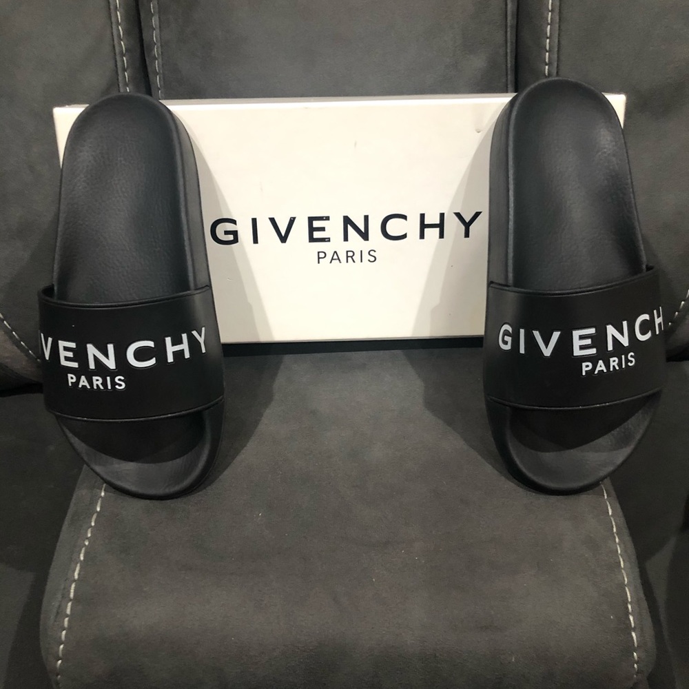 Givenchy Black Slide Sandals with White Logo